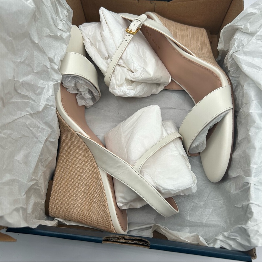 New Cole haan Womens Josie wedge sandal pump, ivory leather 10 B - Picture 7 of 10